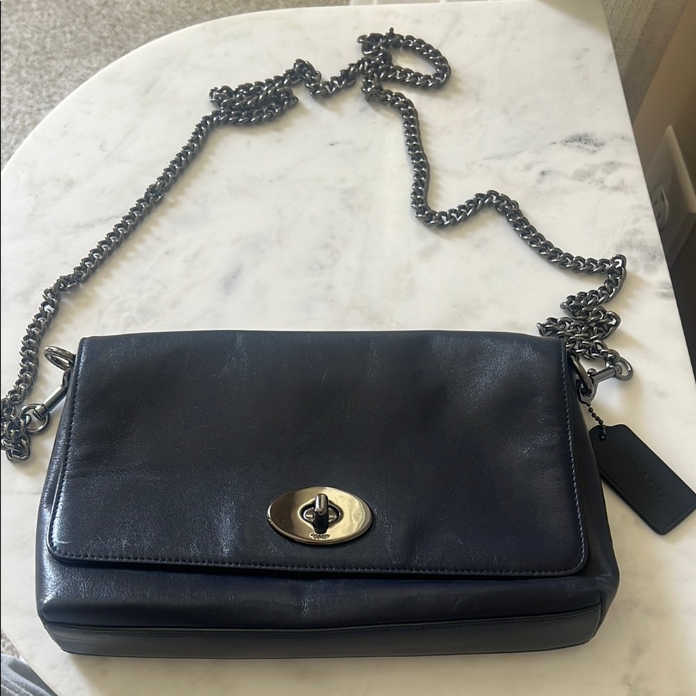 Black Leather Chain Shoulder Bag